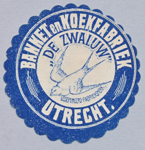 711666 Sluitzegel van “De Zwaluw”, [W.C. van der Kaaij], Biscuitfabriek, Banket en Koekfabriek, [Kanaalweg 53] te Utrecht.